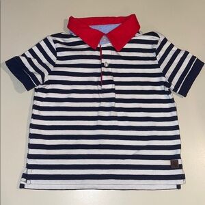 Janie and Jack Polo Shirt in Blue & White Stripe w Red Collar